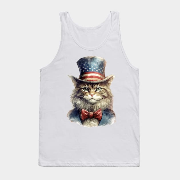 4th of July Cat Portrait Tank Top by Chromatic Fusion Studio